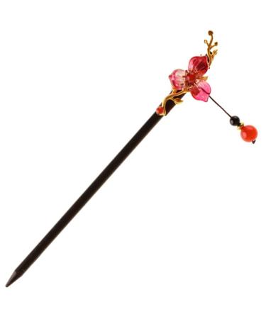 minkissy Antique Hairpin Hairpin Chopsticks for Hair Red Tassel Hair Bun Stick Hair Chopsticks Hair Pin Japanese Hair Stick Hair Tassel Bride Pin Glass Miss Hair Clip The Flowers