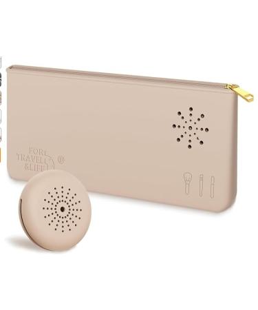 Make Up Brush Storage 2 Pieces Silicone Makeup Brush Holder Silicone Sponge Holder Khaki Portable Organiser with Zip Easy to Clean for Travel Brush Cosmetic Bag