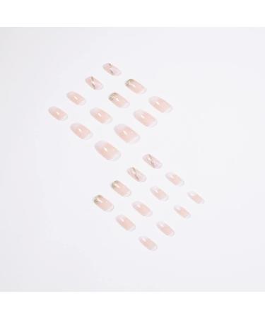 Square White French Press on Nails - 24 Piece Short False Nails with Gold Glitter | Nail Glue Included - Squoval Fake Nails for Women - Buy Online on SooperMarket.com