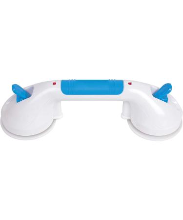 Carex Suction Shower Grab Bar 12 (30.4 cm) Ultra Grip Shower Handle - Dual Locking Grab Bars for Bathtubs and Showers Seniors Disabled Handicap Elderly Assistance Product White and Blue