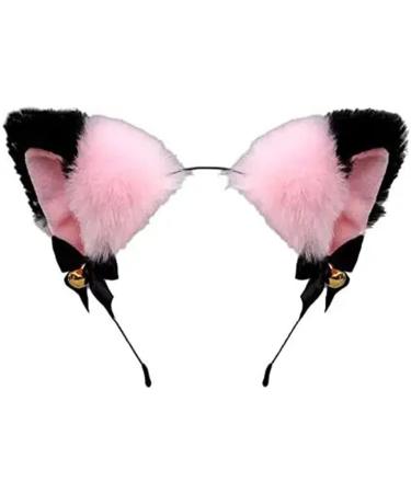 Cat Ears Bell Headband Folding Ear Powder Plus Black Gold Bell Bow Headband Fox Ear Accessories Cute Plush Headgear for Halloween Cosplay Costume Party Dress Girls - Buy Online on SooperMarket.com