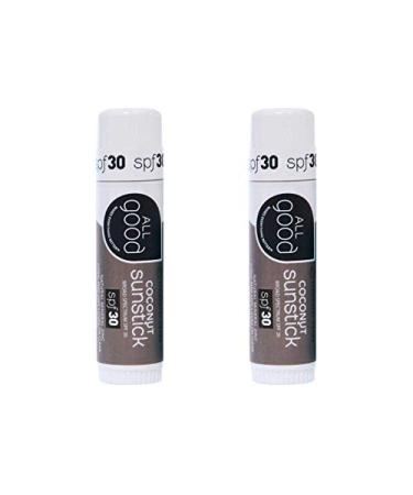 All Good Sunstick - Face Sunscreen, Water Resistant, UVA/UVB Broad Spectrum SPF 30+, Coral Reef Friendly - Beeswax, Zinc, Vitamin E, Shea Butter (Coconut)(2-Pack) Coconut (2-Pack)