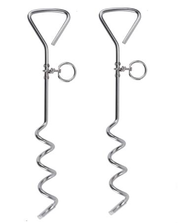 2 X 16" Heavy Duty Ground Spike Stake (41cm) Dog Chains for outside Dog Tie Out Cable Steel Spiral Dog Tether Outdoor Dog Camping Accessories (Stake Only 2 X 41cm)