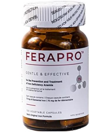 FERAPRO 75MG 100 CAPS | Vegan Iron Supplement | With Vitamin C 175mg Methylcobalamin 1000mcg 5-MTHF 80mcg and Glycine 100mg - Buy Online on SooperMarket.com