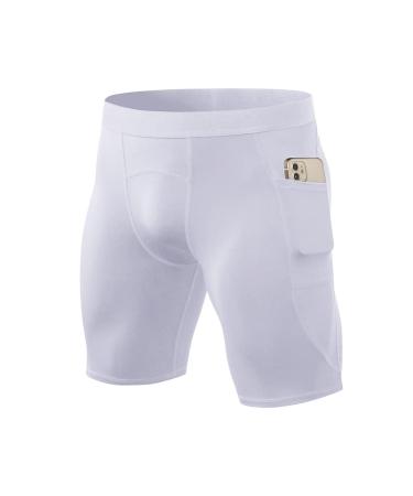 CARGFM Compression Shorts for Men Underwear Performance Shorts Athletic Workout Basketball Tights Baselayer Shorts White Medium