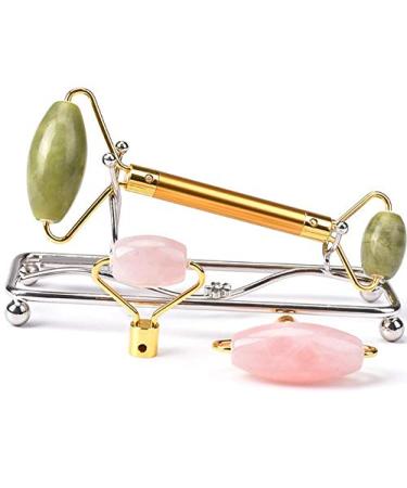 Jade Rose Quartz Roller Kit | 3 Changeable Heads Facial Roller for Glowing Skin - Shop Internationally - Buy Online on SooperMarket.com