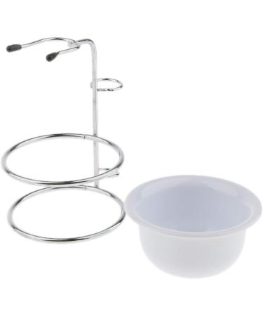 Shaving Brush Stand Holder & Mug Soap Dish Set - Silver/White | Perfect for Home & Barber Use - International Shipping Available - Buy Online on SooperMarket.com