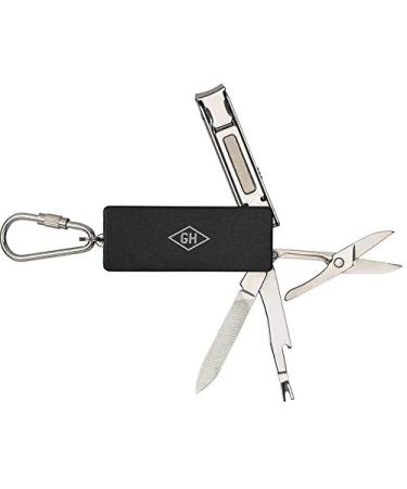 Gentlemen's Hardware Pocket-Sized Multi-Tool Manicure 8.8 cm Stainless Steel Black 5-Piece - Includes Nail Clipper Scissors Nail File and Nail Cleaner.