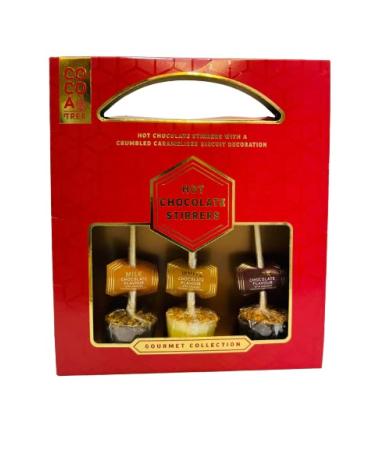 Hot Chocolate Stirrers With A Crumbled Caramelised Biscuit Decoration Pack With Milk Chocolate Stirrer White Dark Chocolate