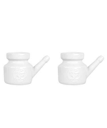 Jalzdieod 2X 350Ml Ceramic Neti Pot Nose Cleaning Pot Leakproof Spout Pot for Nasal Rinsing Nose Washing Men Women White