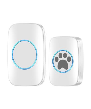 Wireless Touch Cat Bell/Dog Bell Buzzer Intelligent LED Flash Doorbell for Dogs Waterproof Doorbell with 300 m Range 60 Ringtones and 5 Levels Adjustable Volume White 1 Transmitter + 1 Receiver