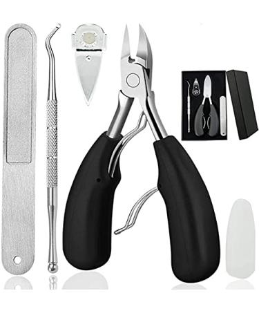 4PCS Toe Nail Clipper for Ingrown or Thick Toenails Toenails Trimmer and Professional Podiatrist Toenail Nipper for Seniors with Surgical Stainless Steel Surper Sharp Blades Soft Grip Handle Black