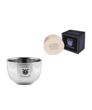 Henry Cavendish Lavender Shaving Kit with - Shaving Soap with Shea Butter & Coconut Oil. Long Lasting 3.8 oz Puck Refill plus Gentleman's Stainless Steel Shaving Soap Bowl.