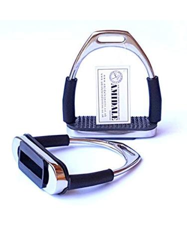 Amidale Flexi Safety Stirrups Horse Riding Bendy Irons Stainless Steel Black Treads 4.5 Inches