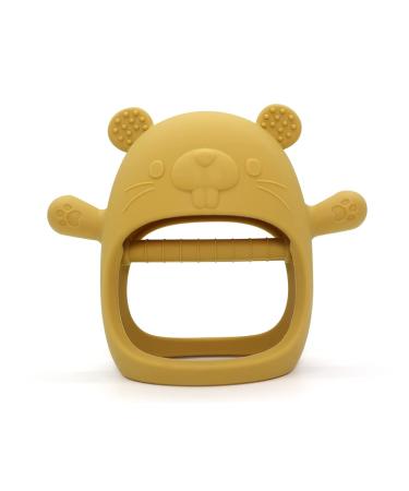 AMM Goods Marmot Silicone Baby Teether Toy for 0+ Months Infants Nipple Shape Hand Pacifier Chew Toys for Sucking Needs. Never Drop Mitten Teether Soothing Sore Gums Teething Pain Relief (Mango)