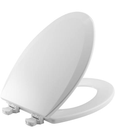 Bemis 1500EC 000 Toilet Seat with Easy Clean & Change Hinges, Elongated, Durable Enameled Wood, White Elongated Seat - 1 Pack