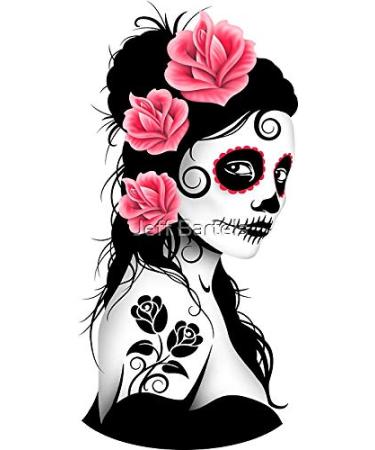 Pink Day of The Dead Sugar Skull Girl Peel and Stick Waterproof Sticker