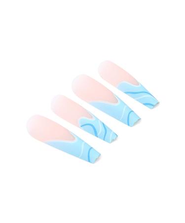 Brishow Long False Nails - Wave Press On Nails 24pcs for Women & Girls (Blue) - Trendy Artificial Nails for Easy Application & Stunning Look - Buy Online on SooperMarket.com