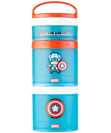 Whiskware Containers for Toddlers and Kids 3 Stackable Snack Cups for School and Travel  1/3 cup+1 cup+1 cup  Captain America Character 1/3 cup+1 cup+1 cup Captain America Character