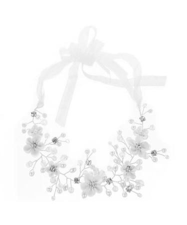 KOMUNJ Silver Bride Headband Crystal Bridal Hair Accessories Crystal Headpieces Flower Headband Bridal Hair Pieces Pearl Hair Accessories for Women and Girls (Silver)