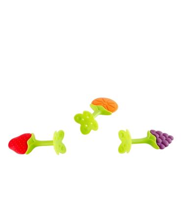Soft Silicone Fruit-Shaped Baby Teething Toys - Grapes Strawberry & Orange - 3PCs for Infants & Toddlers - Pain Relief Chew Card Multicolor - Buy Online on SooperMarket.com