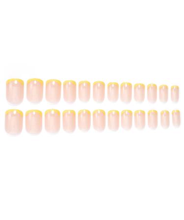 Handcess Short Shiny Square Artificial Nails - French Art Design in Yellow/Pink - 24 Press-On Nails for Women & Girls - Buy Online on SooperMarket.com