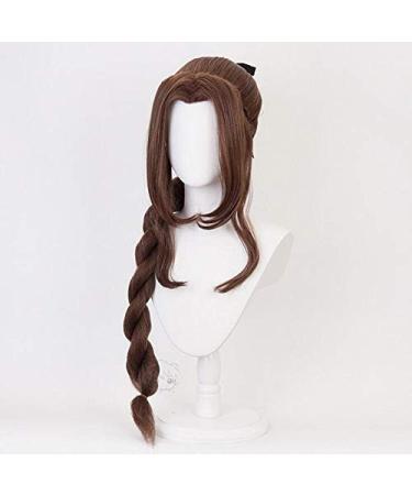 Final Fantasy VII Aerith Gainsborough Cosplay Wig - 100cm Pigtail Wavy Curly Hairpiece for Women - Buy Online on SooperMarket.com