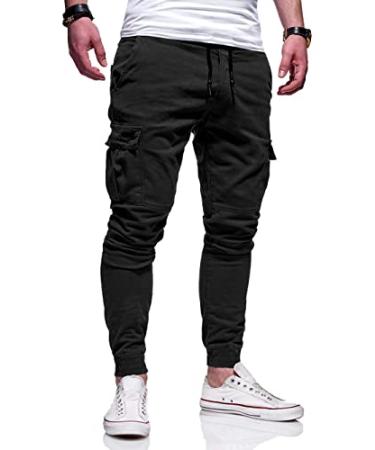 BUXKR Mens Cargo Pants Casual Hiking Pants Workout Joggers Sweatpants for Men Black Large