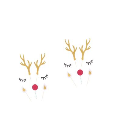 Didiseaon 10 Sets Glitter Outfit Cocktail Garnish Birthday Cake Topper Christmas Reindeer Cupcake Topper Christmas Toppers Antler Flash Plug-in Baking Paper Insert Card Child Top Hat