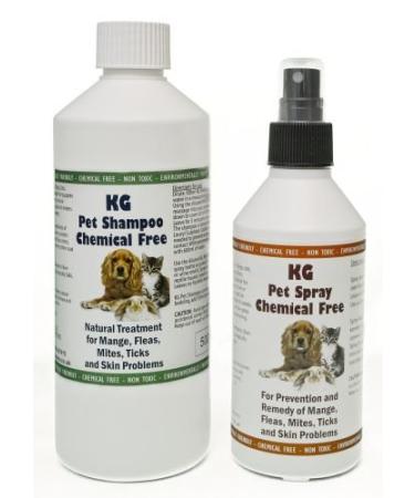 KG Wash & Go No Rinse Pet Shampoo 500ml & Spray 250ml. Rids & Protects from Mange Fleas Ticks Mites & Itchy Skin Problems Promotes Hair Re-Growth. SLS Paraben Pesticide & Chemical Free