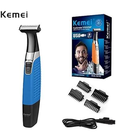 KEMEI Electric Razor & Beard Trimmer - Waterproof Cordless USB Rechargeable Groomer for Men & Women - Eyebrow Beard Facial & Body Hair Removal - Blue - Buy Online on SooperMarket.com