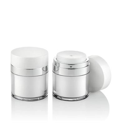 Furnido 2 Pack 1.7 oz Airless Pump Jars,Empty Acrylic Makeup Cosmetic Jar Containers with Pump,Refillable Airless Travel Lotion Jar With Lid for Thick Moisturizer,Skincare Cream,White