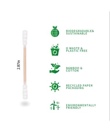 Organic Cotton Swabs with Wooden Sticks 200 Pcs Pack - Biodegradable Bamboo Spiral Head Qtips for Ears and Makeup - Buy Online on SooperMarket.com