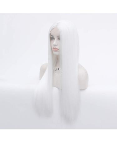 SHIYID Heat Resistant Fiber Hair Long Synthetic Wig White Color Silky Straight Synthetic Lace Front Wigs for Women