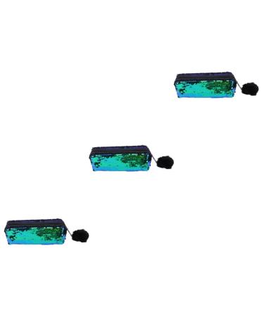 Operitacx 3 pcs Cosmetic Sequined Case Pouch Bag Bags Style Storage Glitter Sequin Sequins Pencil Makeup Lady 21X7CMx3pcs Green Blackx3pcs