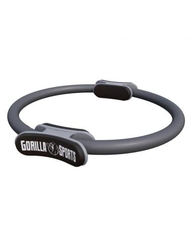 Gorilla Sports Pilates Ring - 36cm double handle exercises + bag padded slipproof super light made of rubber color choice - Pilates Circle resistance ring yoga fitness thigh trainer gray
