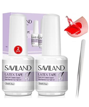 SAVILAND Liquid Latex for Nails  30ML Latex Nail Polish Barrier Peel Off - Latex Tape Peel Off for Nails Cuticle Guard Skin Barrier Protector Nail Latex with Tweezers for Home DIY Nail Art Salon 2PCS-WHITE
