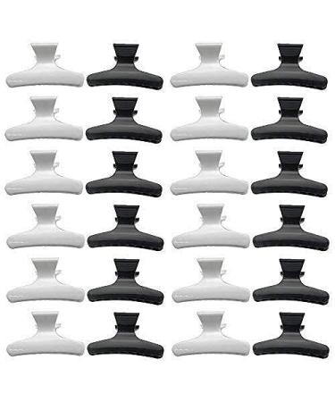 XINGYHENG 24Pcs Large Butterfly Hair Clamps Black and White Plastic Clip Hairdressing Tray Hair Positioning Hairpin