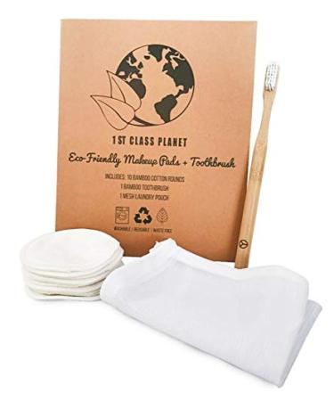 Reusable Cotton Pads (10 pc) with Bamboo Toothbrush & Laundry Bag Makeup Remover Rounds Natural + Organic & Eco-friendly Zero-Waste Beauty Alternative