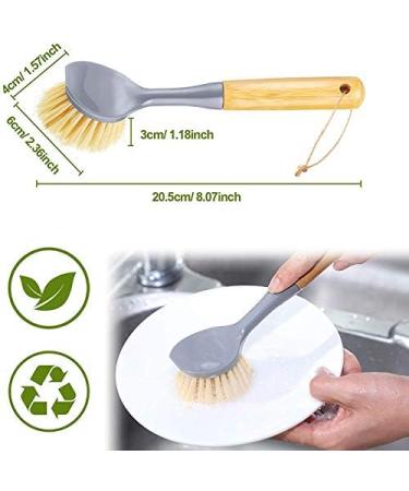 Garta 4 Pieces Long Handle Dish Brush Wooden Dish Brush with Bamboo Handle Bristles Dish Scrubber with Built-in Scraper - Buy Online on SooperMarket.com