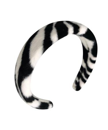 Fluffy Zebra Headband Wide Fur Headband Cute Fluffy Hairband Decorative Fuzzy Hairband Soft Plush Hair Hoop for Women Girls Zebra black white