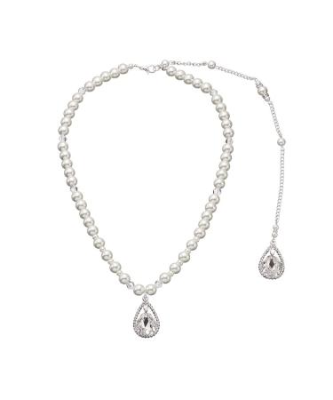 Minzaos BETHYNAS Bridal Pearl Backdrop Necklace Dainty Crystal Teardrop Pendant Back Chain Necklace Elegant Pearl Backdrop Necklace for Wedding Dainty Pearl Backless Dress Accessory for Women Girls