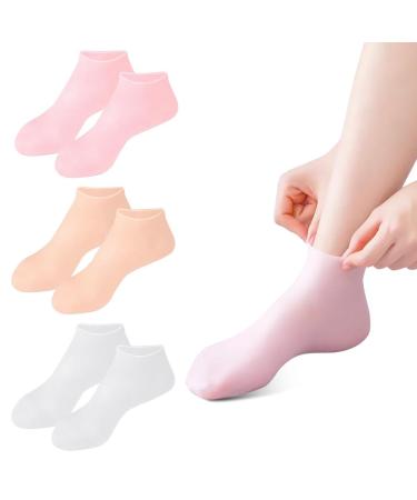 NAVESO Moisturising Socks 3 Pairs Silicone Socks for Moisturising Feet Silicone Moisturising Foot Socks Women Foot Spa Pedicure Silicone Socks Soft Gel Heel Socks for Women Dry Cracked Feet