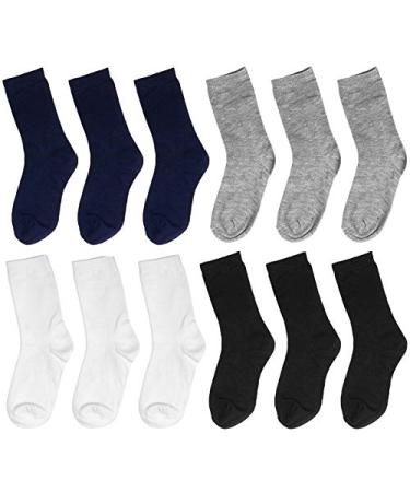 Falari 12-Pack Boy Toddler Kids Cotton Crew Socks 2-4T Black Grey Navy White