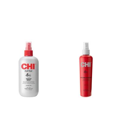 CHI Keratin Mist Strengthening Spray 12 Oz & Volume Booster Bodifying Glaze 8 Fl Oz Hair Care Set