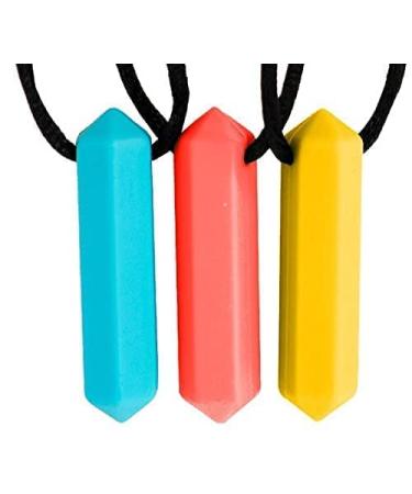 Tilcare Chew Chew Sensory Necklace Best for Kids or Adults That Like Biting or Have Autism Perfectly Textured Silicone Chewy Toys - Chewing Pendant for Boys & Girls - Chew Necklaces light blue/ red / yellow