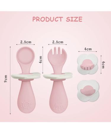 Vicloon Baby Fork and Spoon Set - 2 Pcs Infant Silicone Training Utensils for Baby Led Weaning - Self Feeding Learning Spoons - Pink - Buy Online on SooperMarket.com