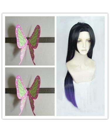 Demon Slayer Kimetsu No Yaiba Kochou Kanae Cosplay Wig Long Heat Resistant Synthetic Hair Wigs + Wig Cap + Butterfly WIG 2 pink butterflies