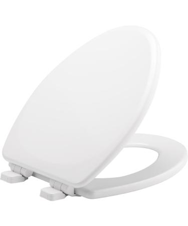 MAYFAIR 1843SLOW 000 Lannon Toilet Seat will Slow Close and Never Loosen, ELONGATED, Durable Enameled Wood, White 1 Pack Elongated