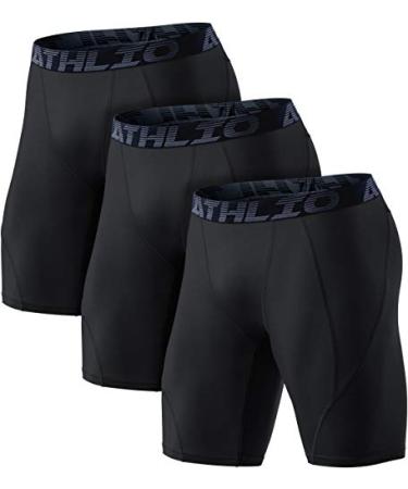 ATHLIO 3 Pack Men's Athletic Cool Dry Compression Shorts Sports Performance Active Running Tights 3pack Cool Dry Shorts Dim Black/ Dim Black/ Dim Black Large